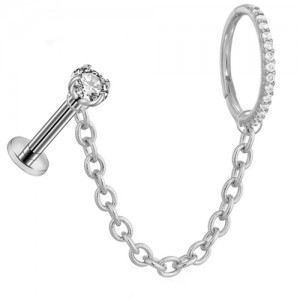 Piercing Corrente Labret Modelo 26 + Segment Multizircônias Modelo 21 Aço 316L